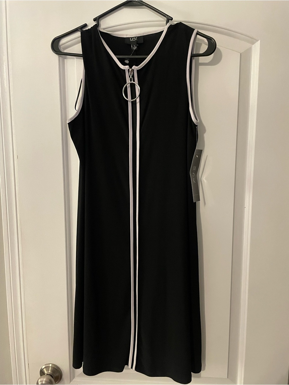 MSK Black Midi Sleeveless Zip Dress with White Piping